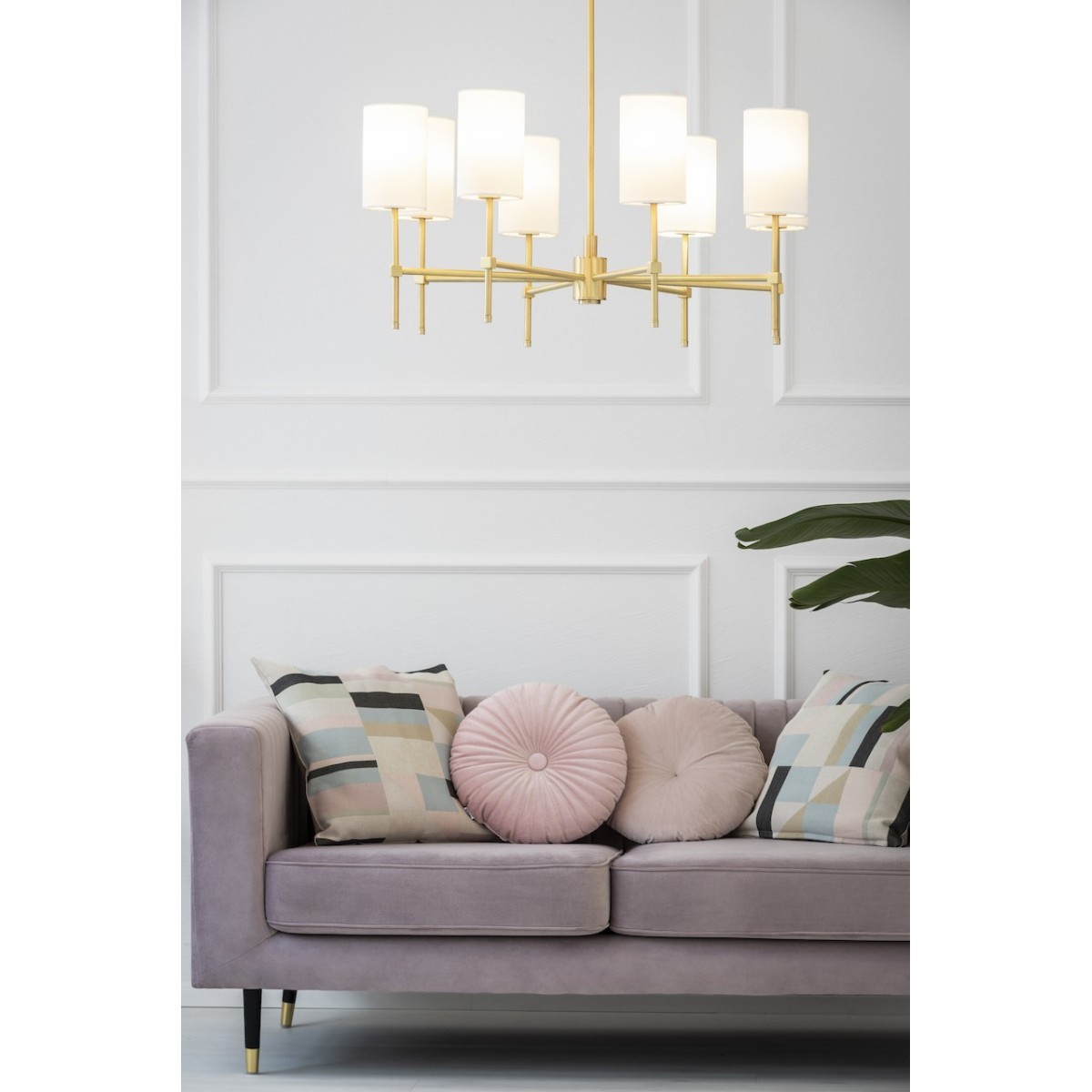 Argon ABRUZZO 5051 żyrandol z welurowymi, białymi abażurami i złotym wykończeniem