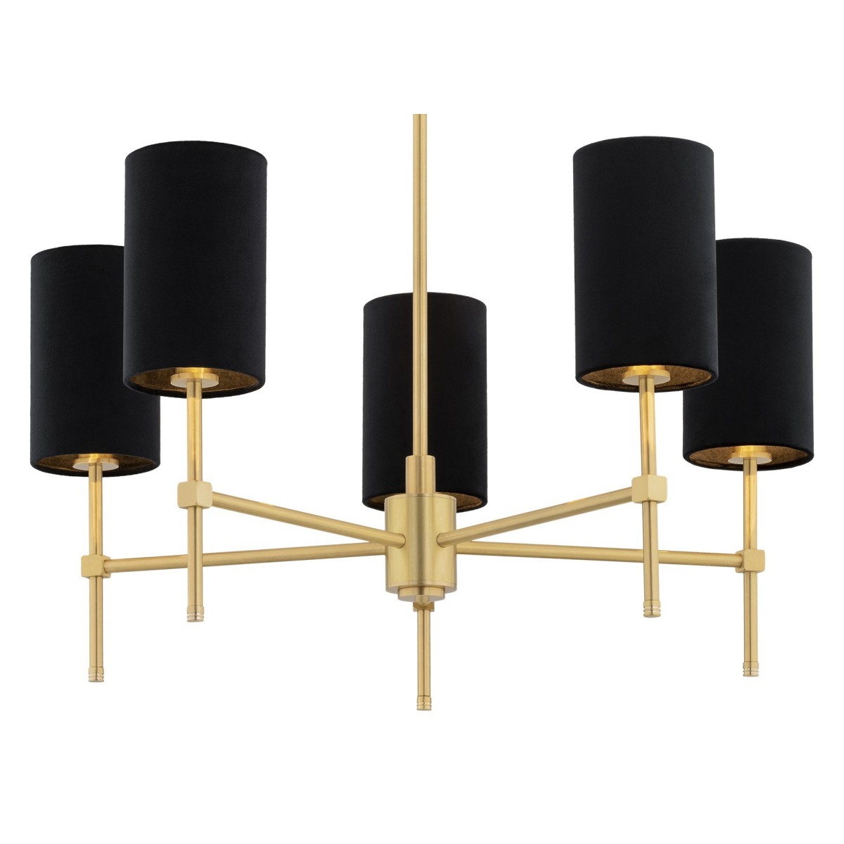 Argon ABRUZZO 2135 żyrandol z welurowymi, czarnymi abażurami i złotym wykończeniem