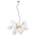 Argon SATELITE PLUS 5048 efektowny żyrandol z mlecznymi kloszami i mosiądzowanym wykończeniem