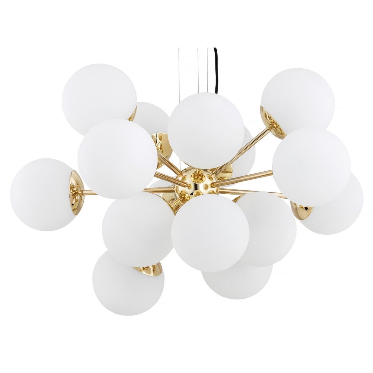 Argon SATELITE PLUS 5048 efektowny żyrandol z mlecznymi kloszami i mosiądzowanym wykończeniem