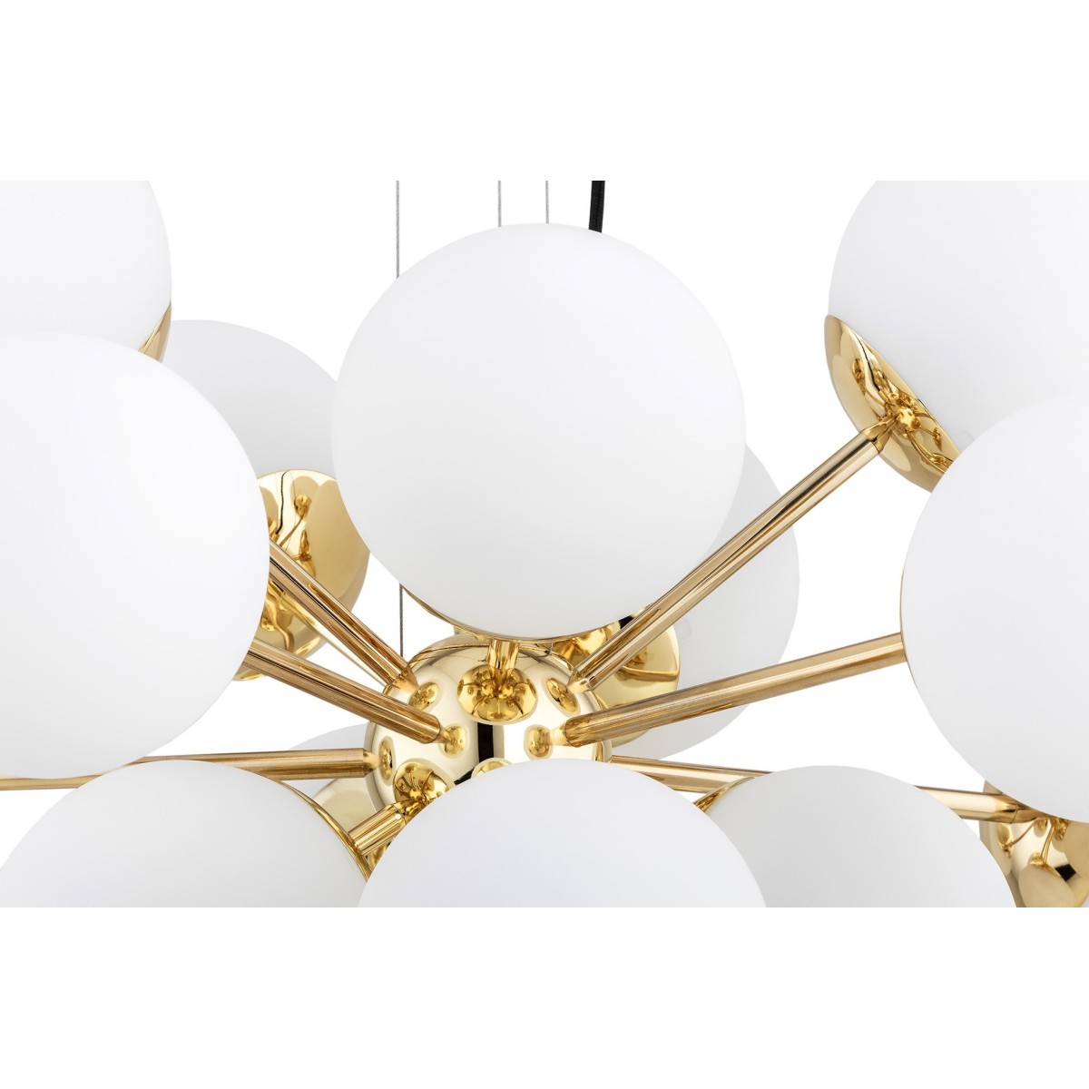 Argon SATELITE PLUS 5048 efektowny żyrandol z mlecznymi kloszami i mosiądzowanym wykończeniem