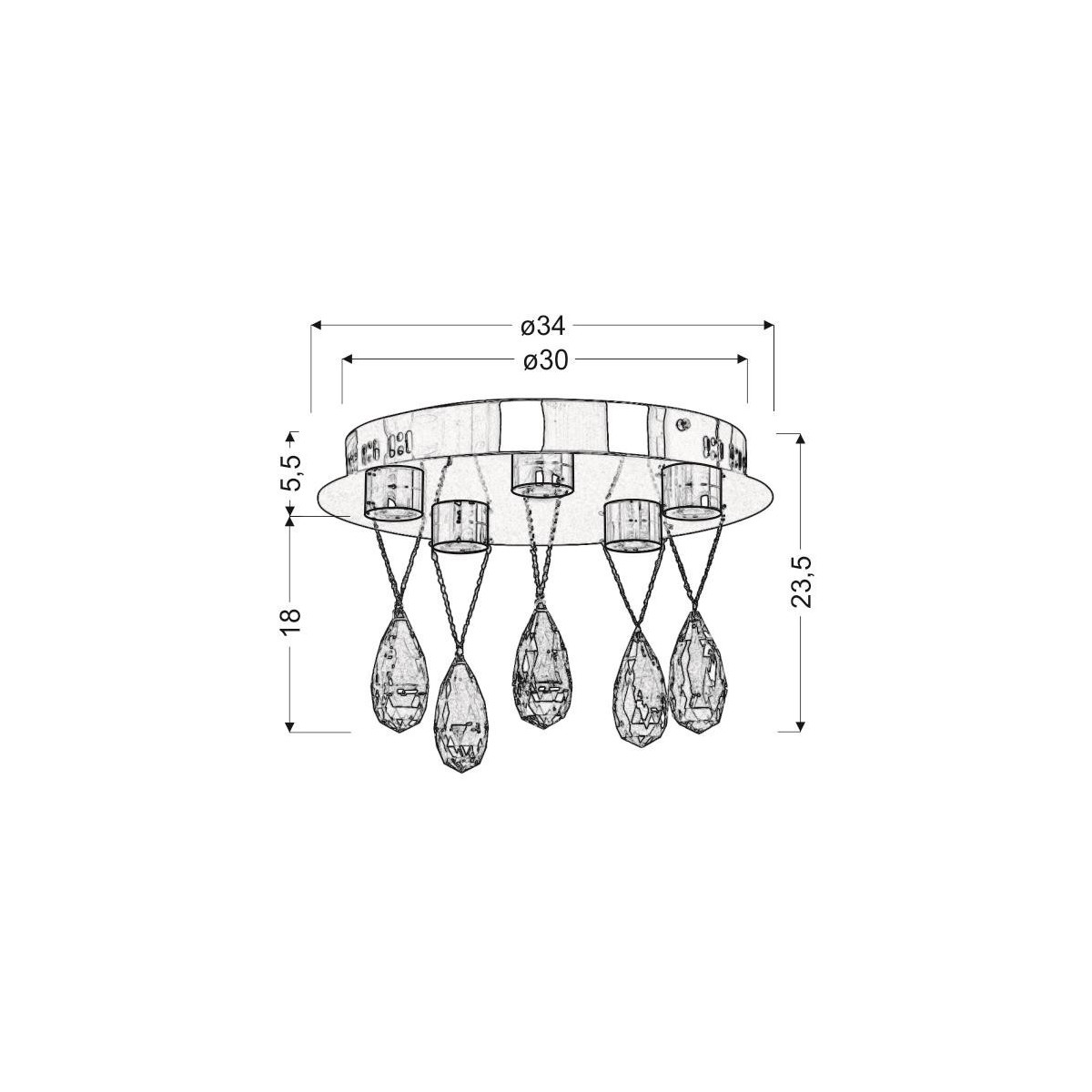 Candellux PRISMA 98-25722 5xLED - 1500 lm - 5X3W LED - 3000K