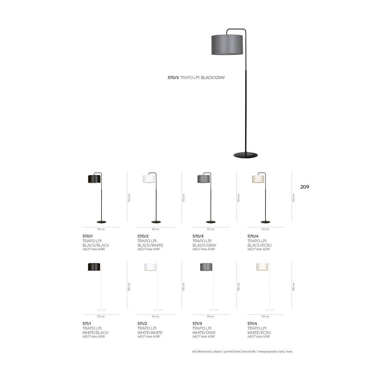 LAMPA STOJĄCA TRAPO LP1 BL WENGE kolor brązowy