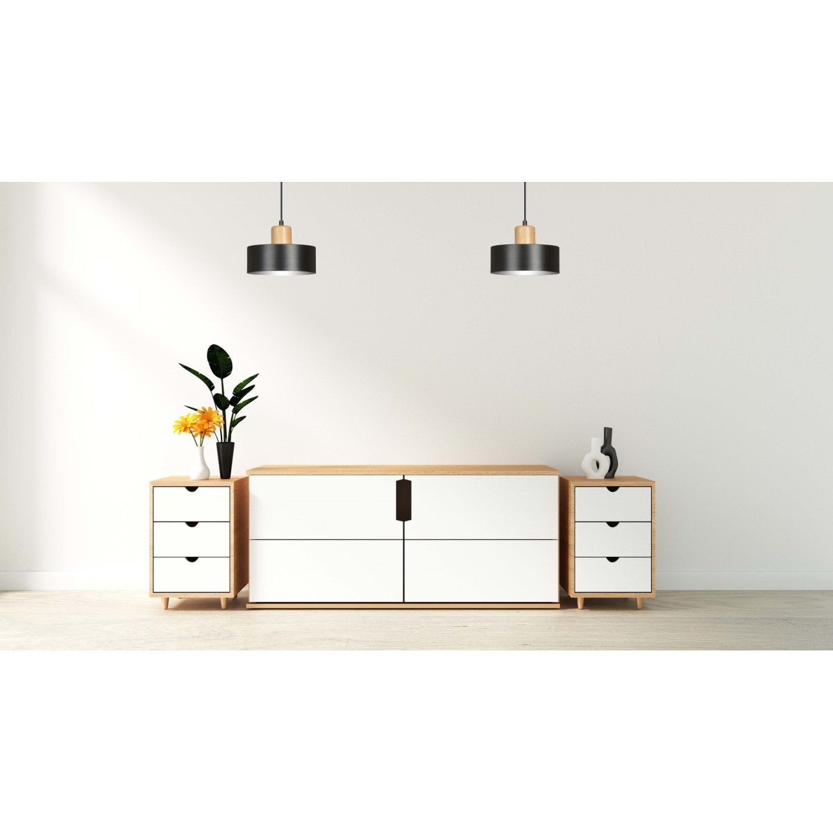 LAMPA WISZĄCA  TORIN 1 BLACK kolor czarny / drewno naturalne