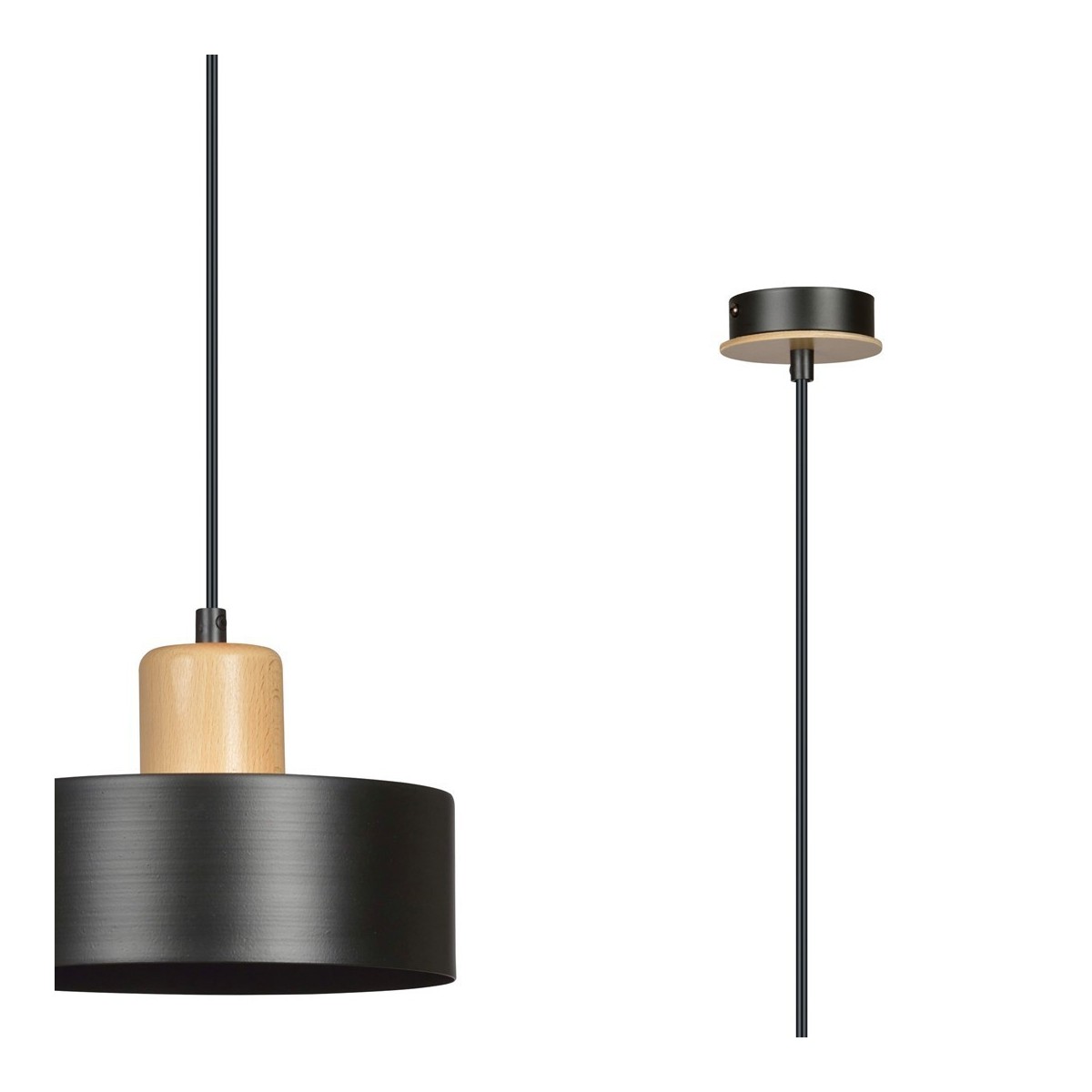 LAMPA WISZĄCA  TORIN 1 BLACK kolor czarny / drewno naturalne