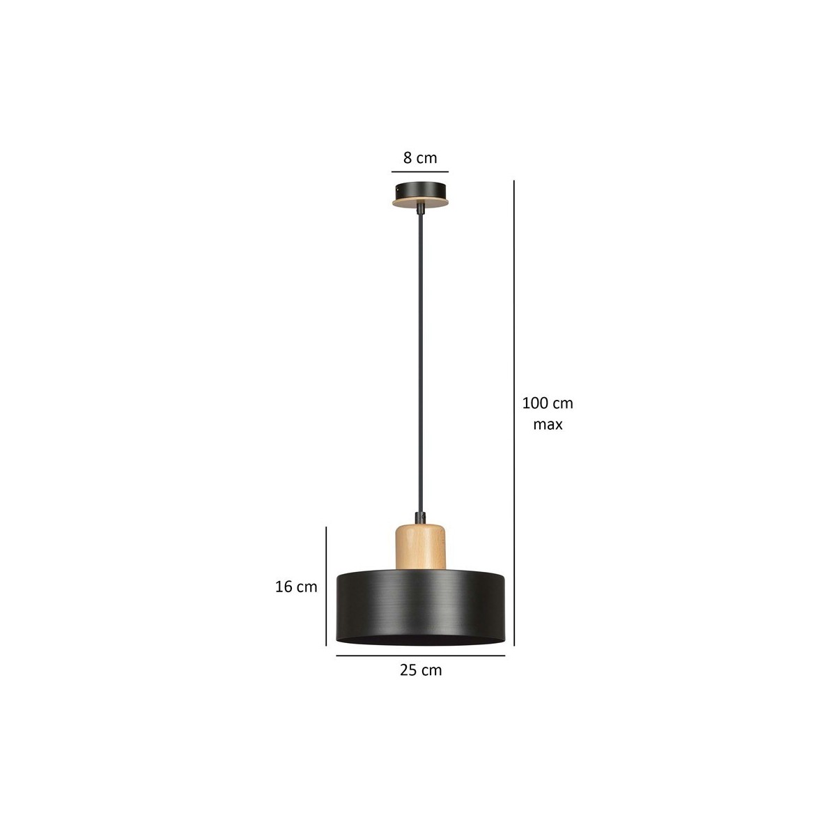 LAMPA WISZĄCA  TORIN 1 BLACK kolor czarny / drewno naturalne