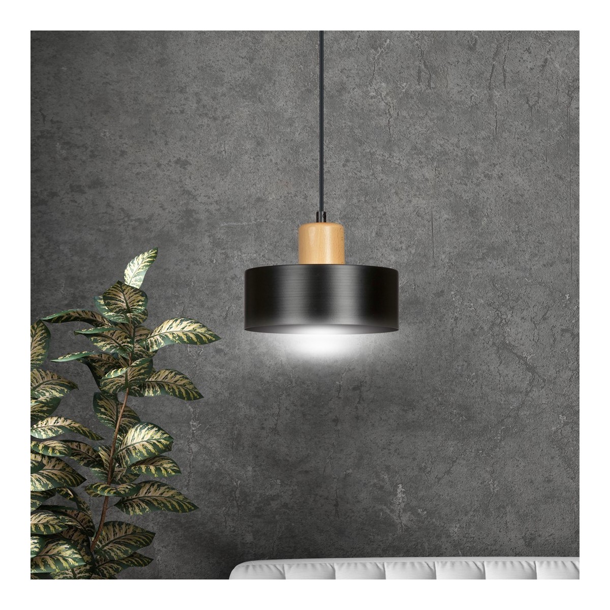 LAMPA WISZĄCA  TORIN 1 BLACK kolor czarny / drewno naturalne