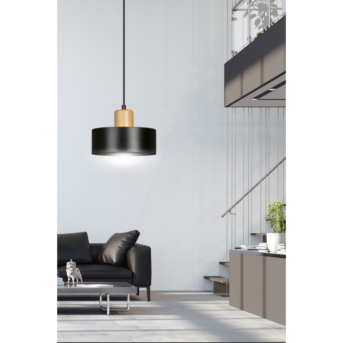 LAMPA WISZĄCA  TORIN 1 BLACK kolor czarny / drewno naturalne
