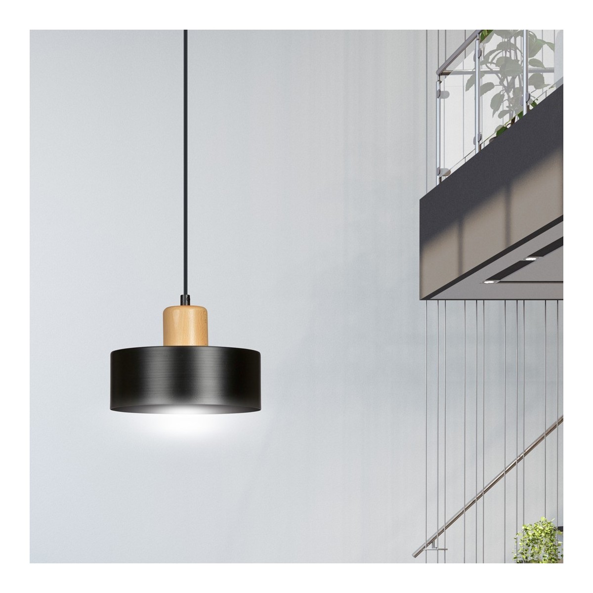 LAMPA WISZĄCA  TORIN 1 BLACK kolor czarny / drewno naturalne