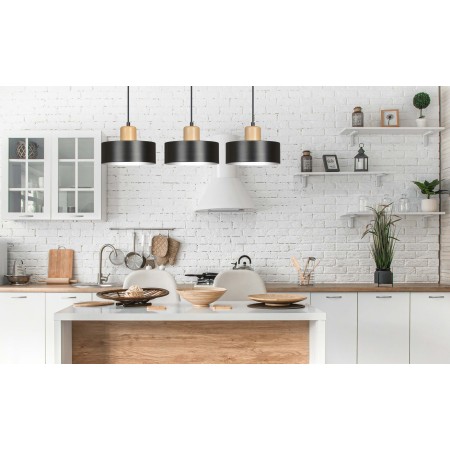 LAMPA WISZĄCA  TORIN 3 BLACK kolor czarny / drewno naturalne