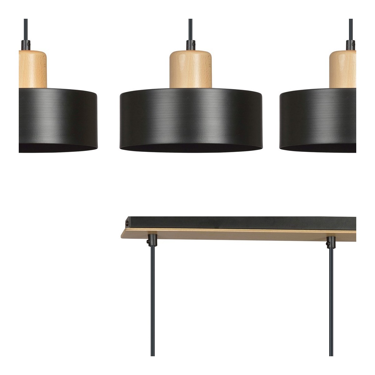 LAMPA WISZĄCA  TORIN 3 BLACK kolor czarny / drewno naturalne