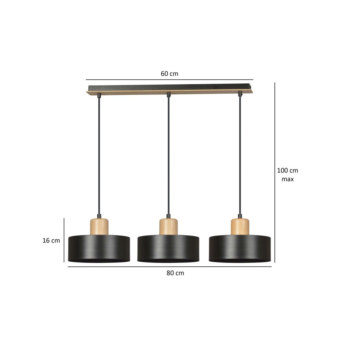 LAMPA WISZĄCA  TORIN 3 BLACK kolor czarny / drewno naturalne