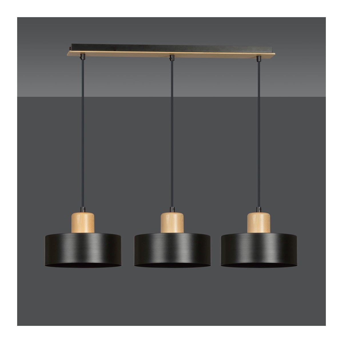 LAMPA WISZĄCA  TORIN 3 BLACK kolor czarny / drewno naturalne