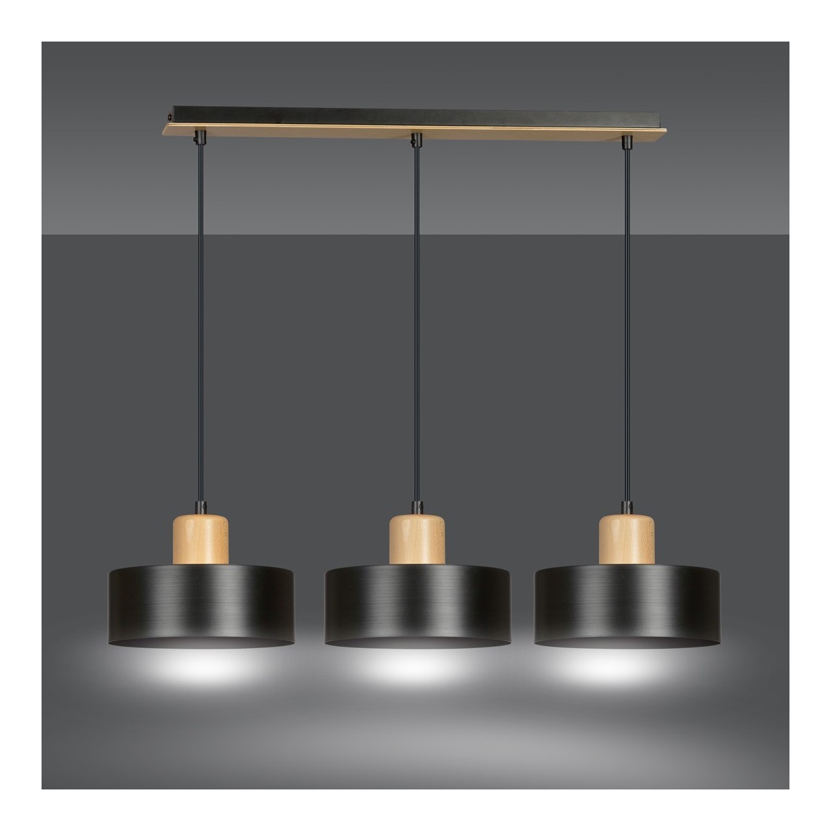 LAMPA WISZĄCA  TORIN 3 BLACK kolor czarny / drewno naturalne
