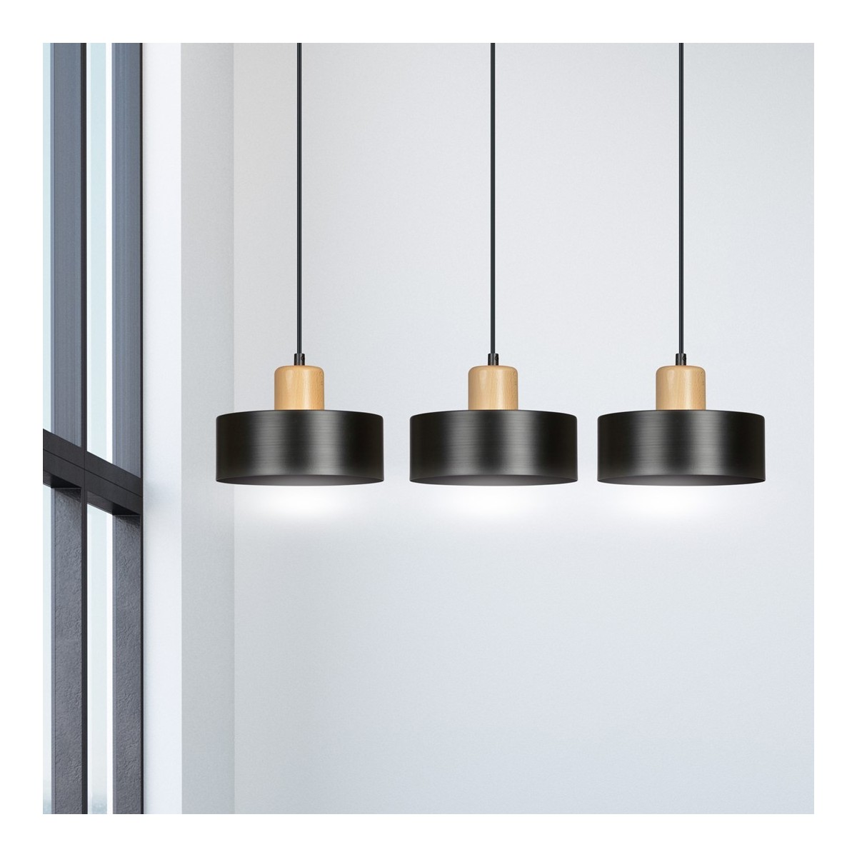 LAMPA WISZĄCA  TORIN 3 BLACK kolor czarny / drewno naturalne