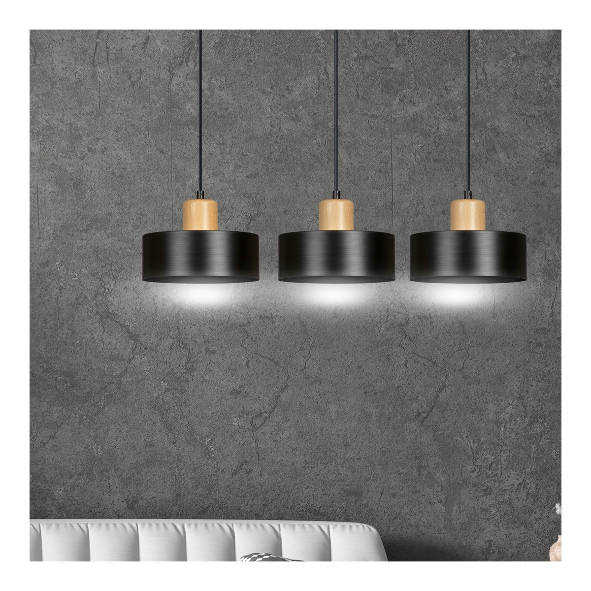 LAMPA WISZĄCA  TORIN 3 BLACK kolor czarny / drewno naturalne