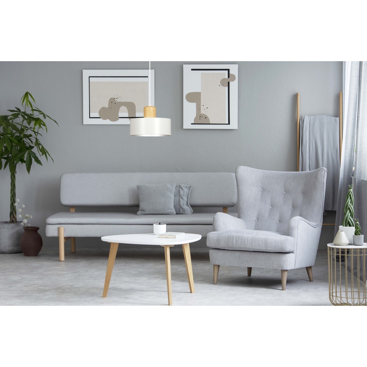 LAMPA WISZĄCA  TORIN 1 WHITE kolor biały / drewno naturalne