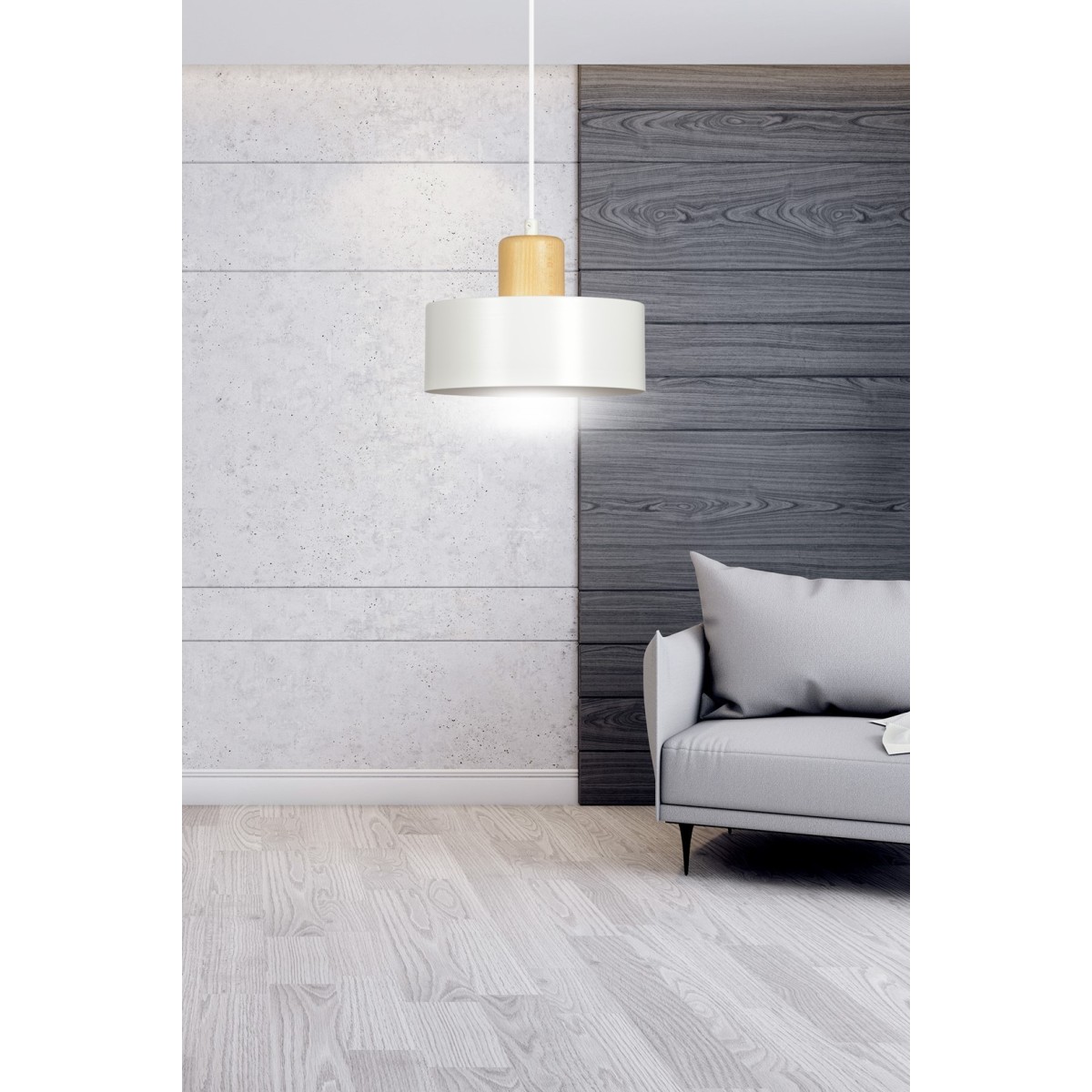 LAMPA WISZĄCA  TORIN 1 WHITE kolor biały / drewno naturalne