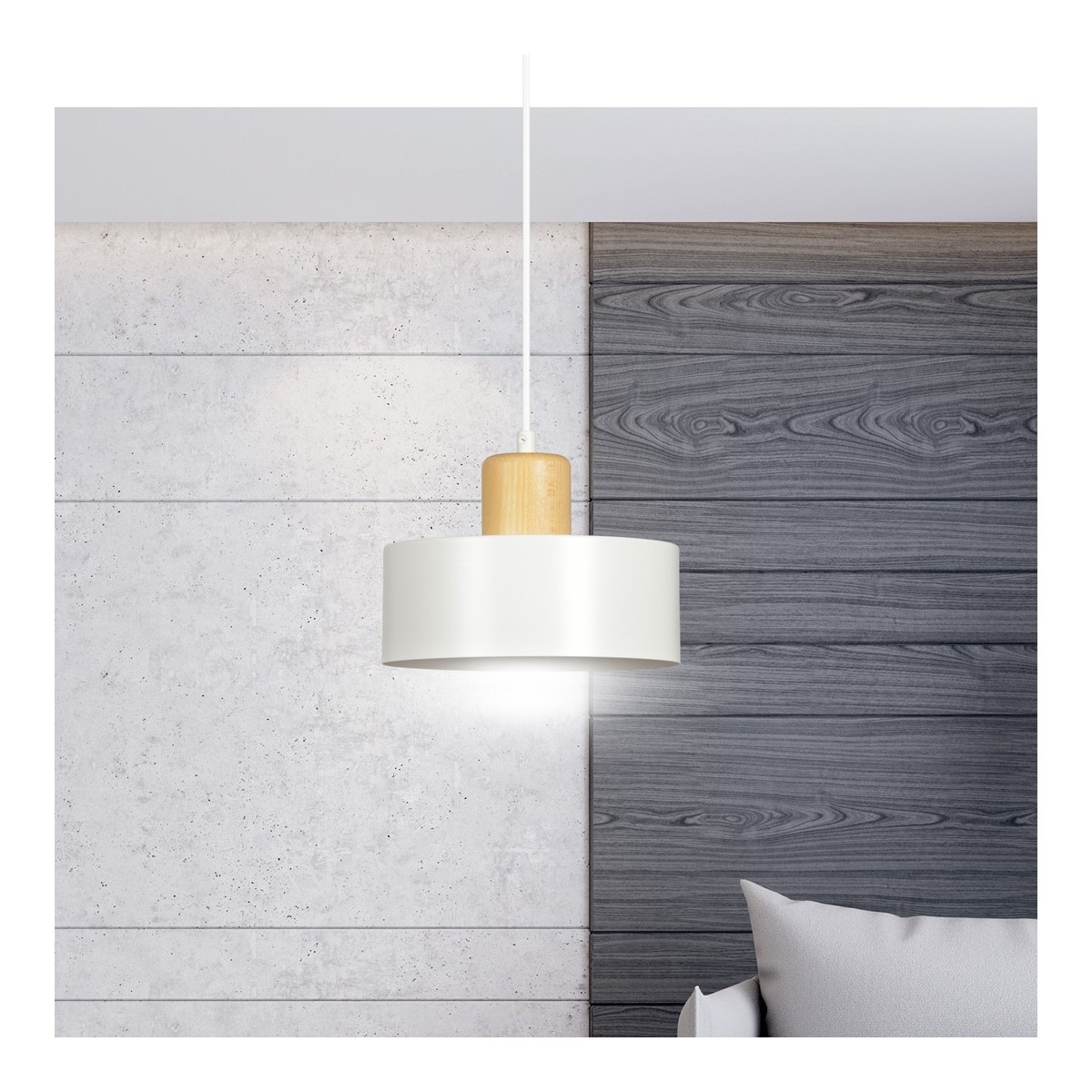 LAMPA WISZĄCA  TORIN 1 WHITE kolor biały / drewno naturalne