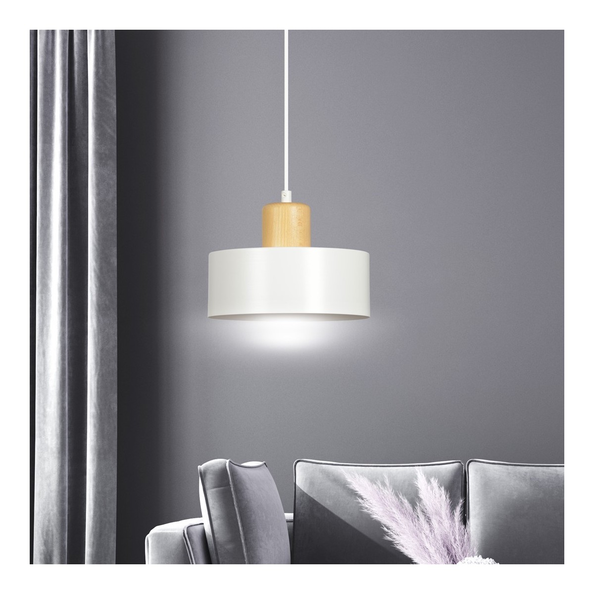 LAMPA WISZĄCA  TORIN 1 WHITE kolor biały / drewno naturalne