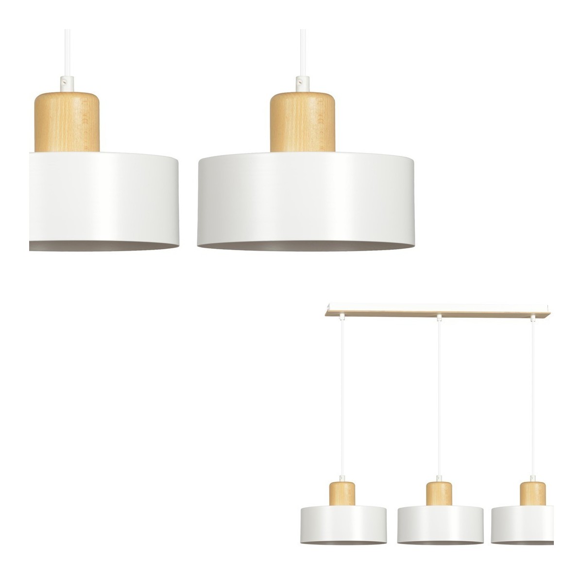 LAMPA WISZĄCA  TORIN 3 WHITE kolor biały / drewno naturalne