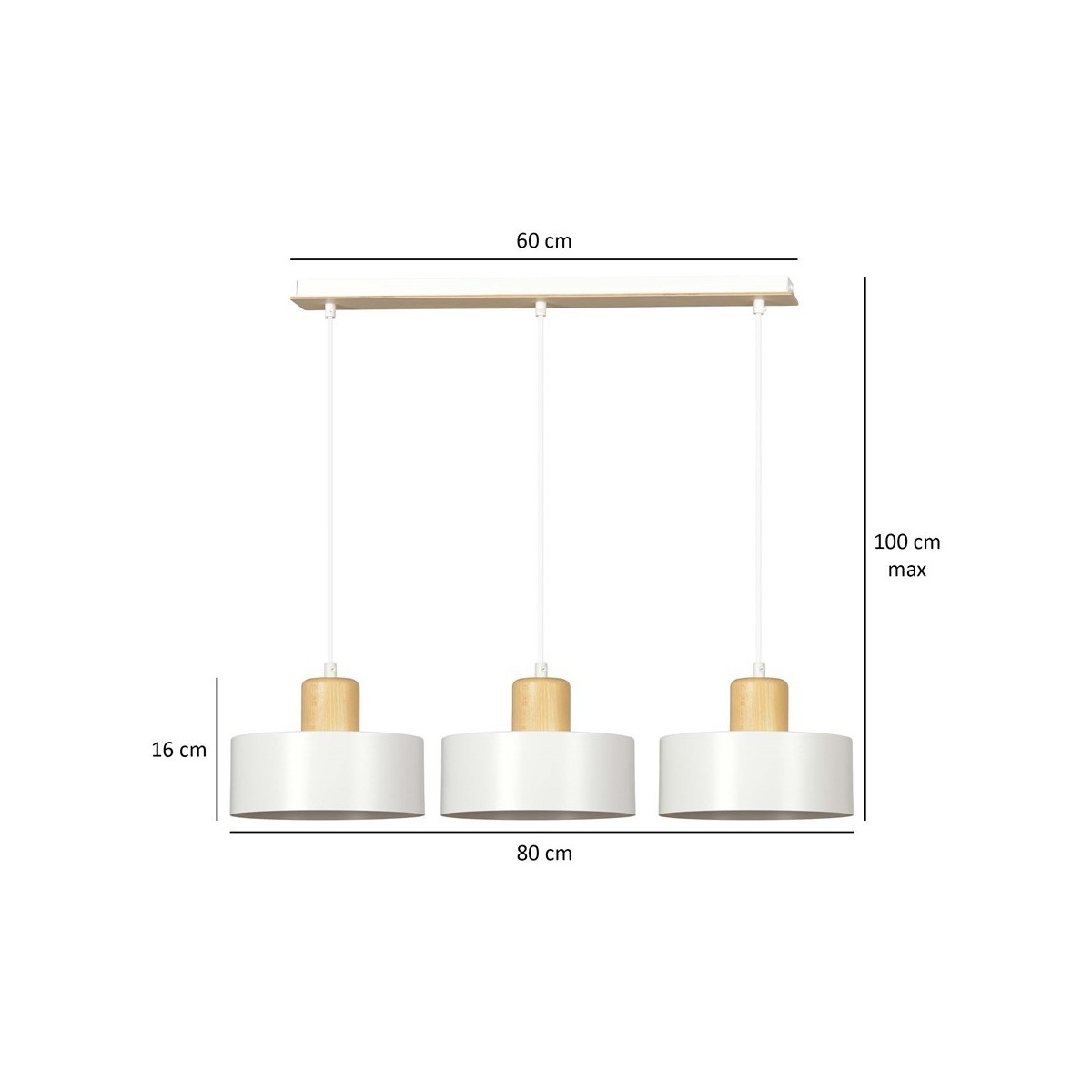 LAMPA WISZĄCA  TORIN 3 WHITE kolor biały / drewno naturalne