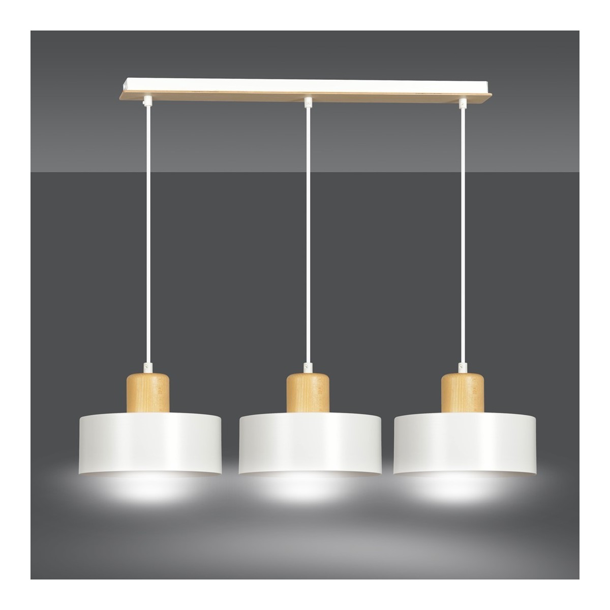 LAMPA WISZĄCA  TORIN 3 WHITE kolor biały / drewno naturalne