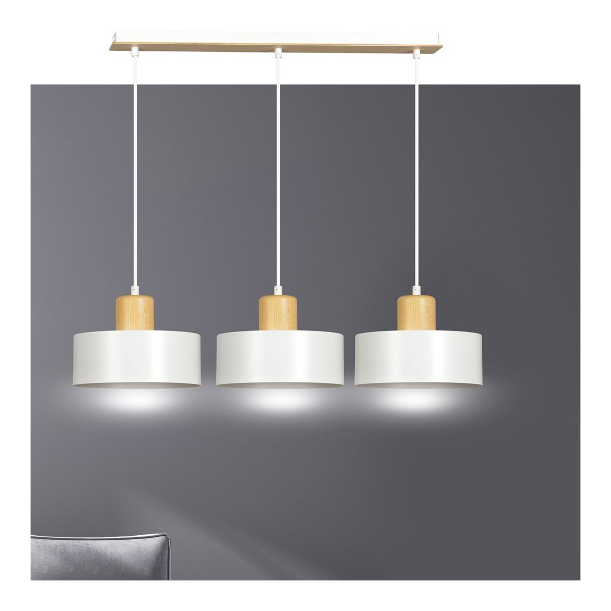 LAMPA WISZĄCA  TORIN 3 WHITE kolor biały / drewno naturalne
