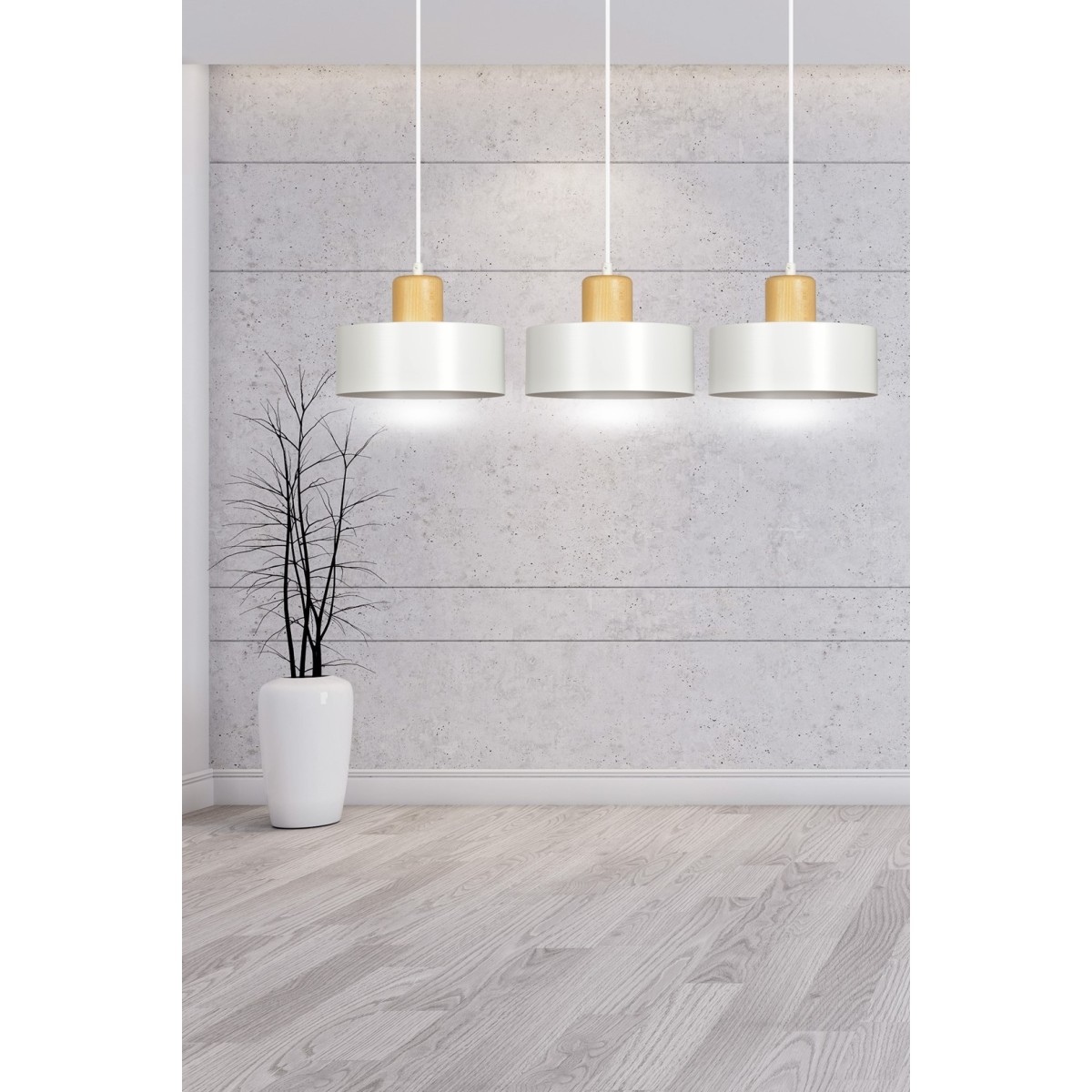 LAMPA WISZĄCA  TORIN 3 WHITE kolor biały / drewno naturalne
