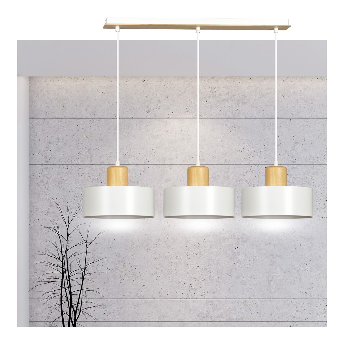 LAMPA WISZĄCA  TORIN 3 WHITE kolor biały / drewno naturalne