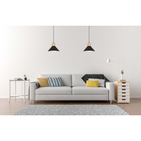 LAMPA WISZĄCA  ROWEN 1 BLACK kolor czarny / drewno naturalne