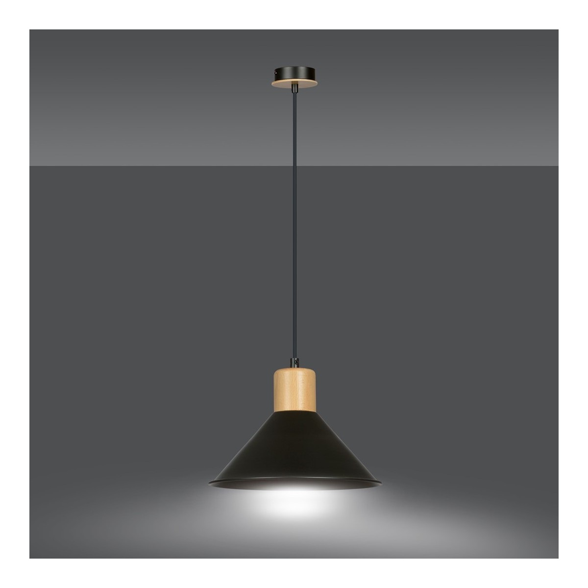 LAMPA WISZĄCA  ROWEN 1 BLACK kolor czarny / drewno naturalne