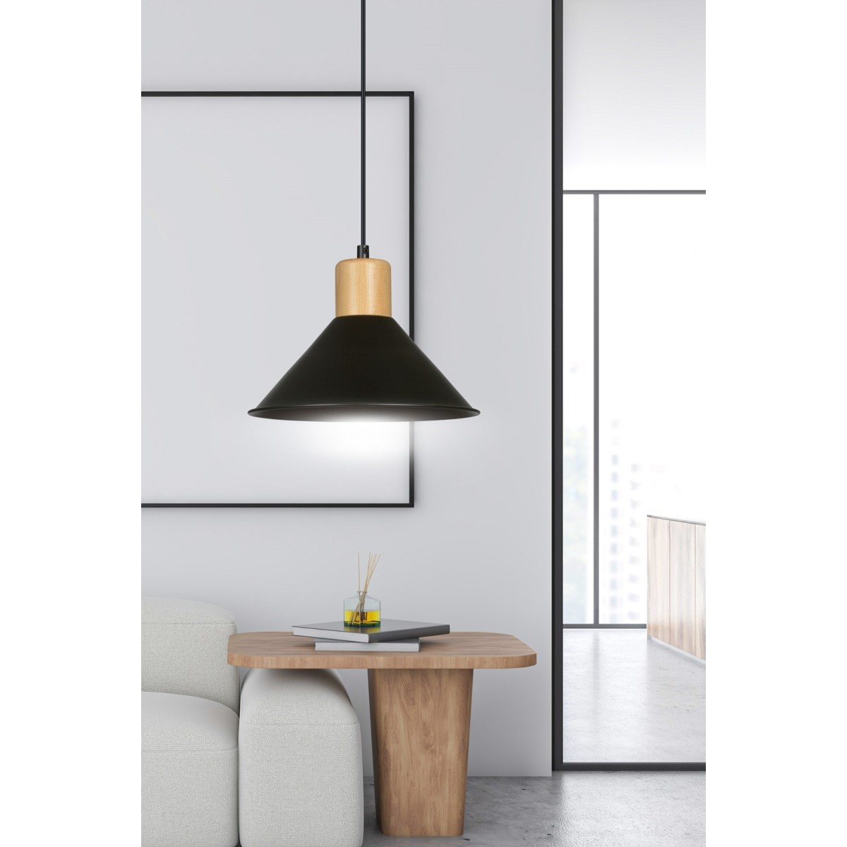 LAMPA WISZĄCA  ROWEN 1 BLACK kolor czarny / drewno naturalne