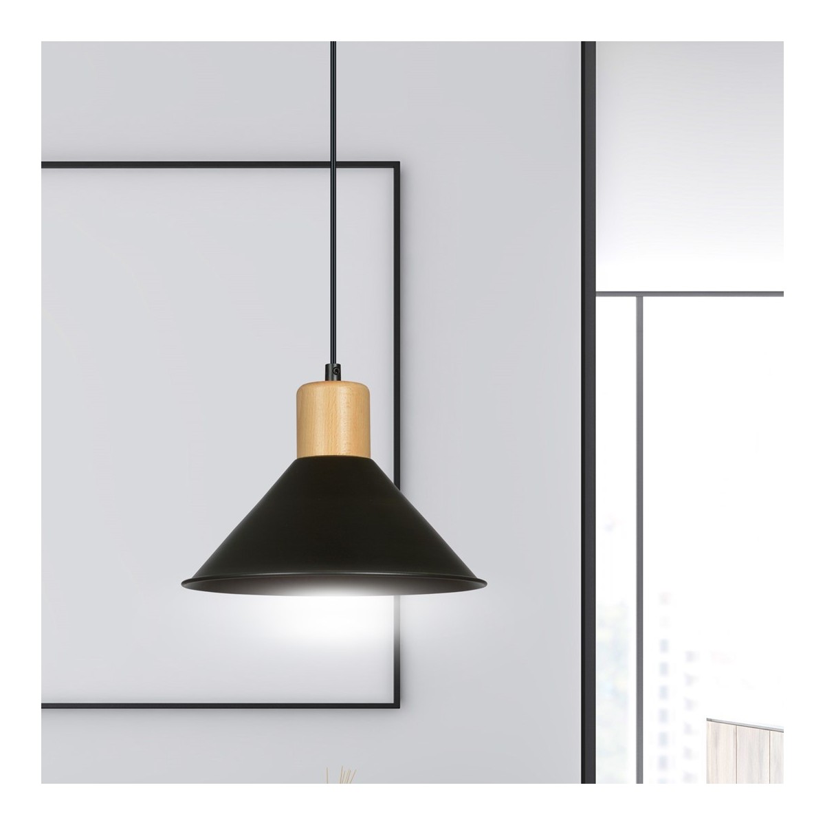 LAMPA WISZĄCA  ROWEN 1 BLACK kolor czarny / drewno naturalne
