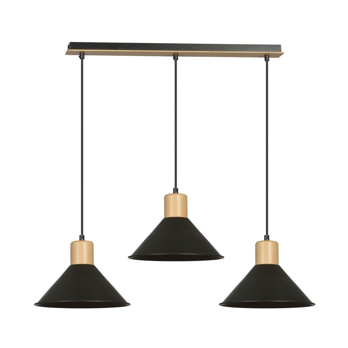 LAMPA WISZĄCA  ROWEN 3 BLACK kolor czarny / drewno naturalne