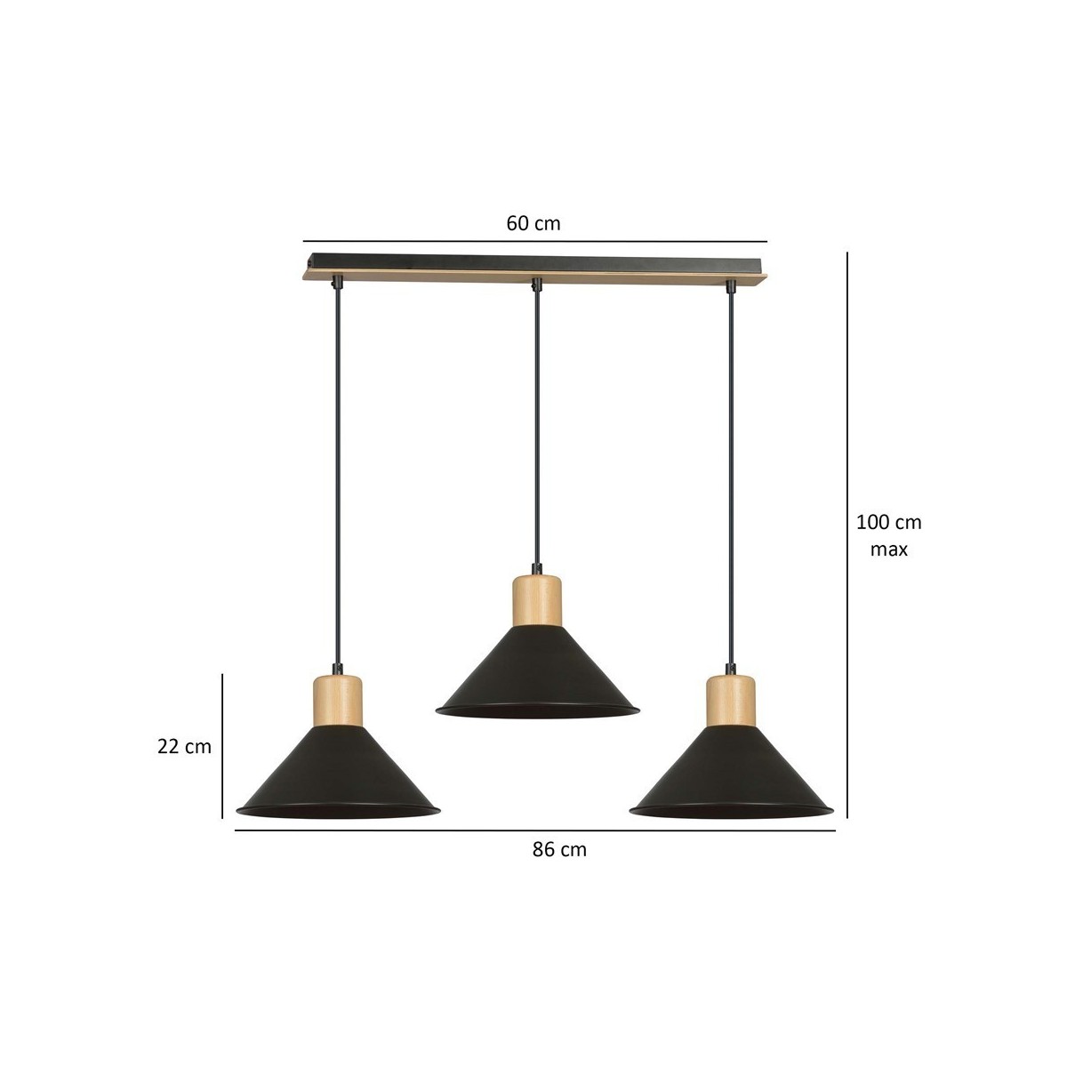 LAMPA WISZĄCA  ROWEN 3 BLACK kolor czarny / drewno naturalne