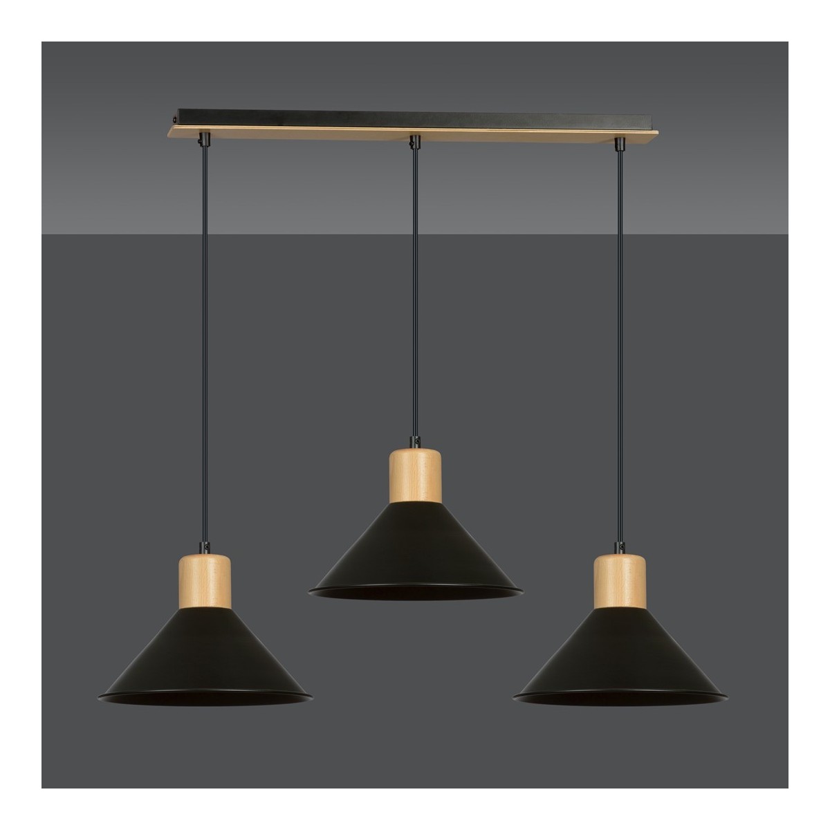 LAMPA WISZĄCA  ROWEN 3 BLACK kolor czarny / drewno naturalne