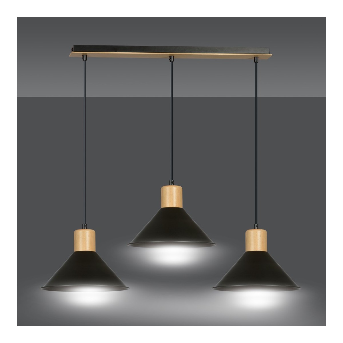 LAMPA WISZĄCA  ROWEN 3 BLACK kolor czarny / drewno naturalne