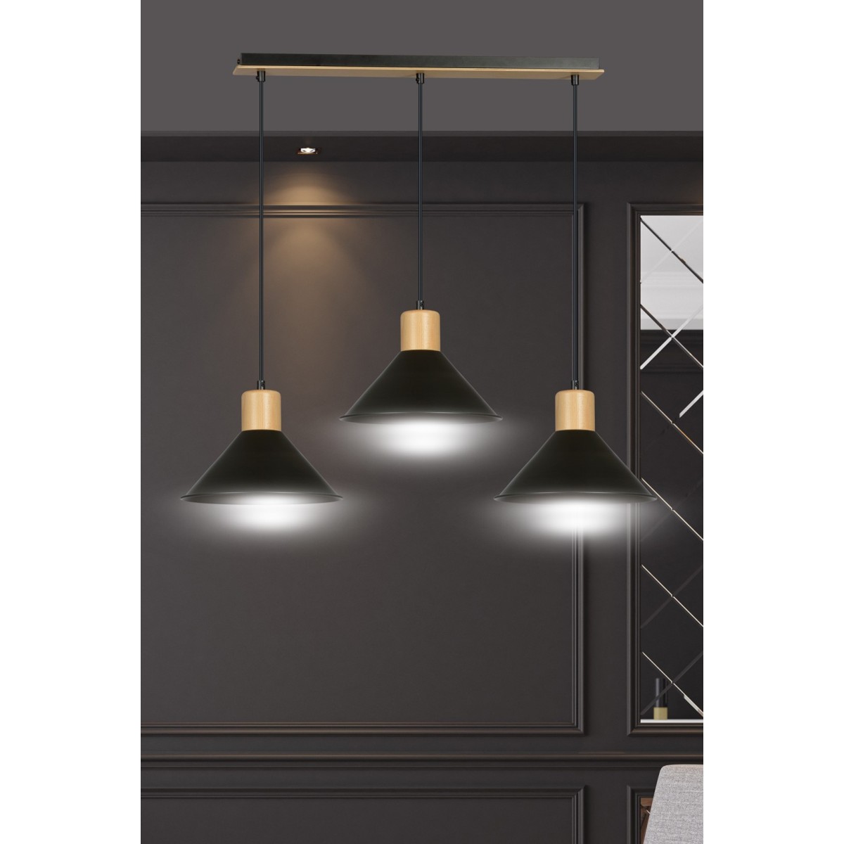 LAMPA WISZĄCA  ROWEN 3 BLACK kolor czarny / drewno naturalne