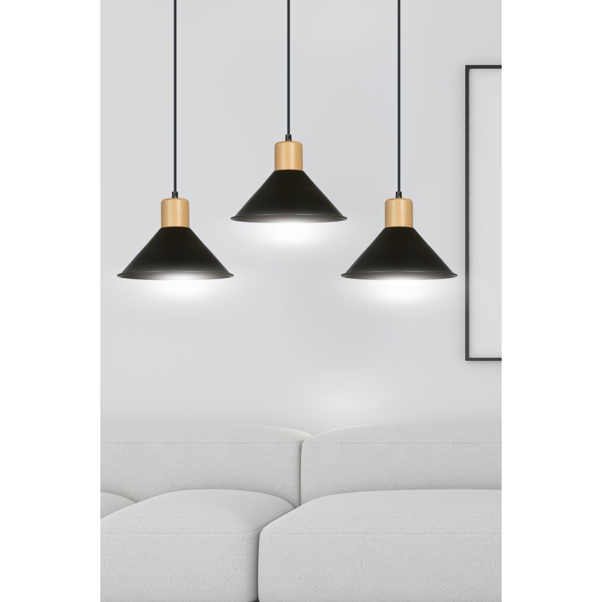 LAMPA WISZĄCA  ROWEN 3 BLACK kolor czarny / drewno naturalne