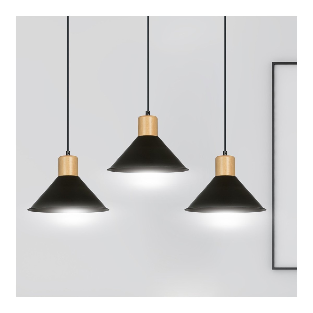 LAMPA WISZĄCA  ROWEN 3 BLACK kolor czarny / drewno naturalne