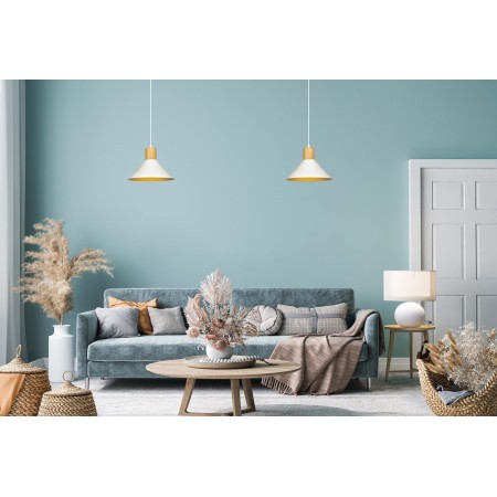 LAMPA WISZĄCA  ROWEN 1 WHITE kolor biały / drewno naturalne