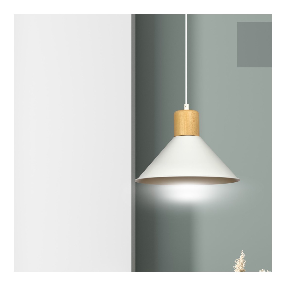 LAMPA WISZĄCA  ROWEN 1 WHITE kolor biały / drewno naturalne