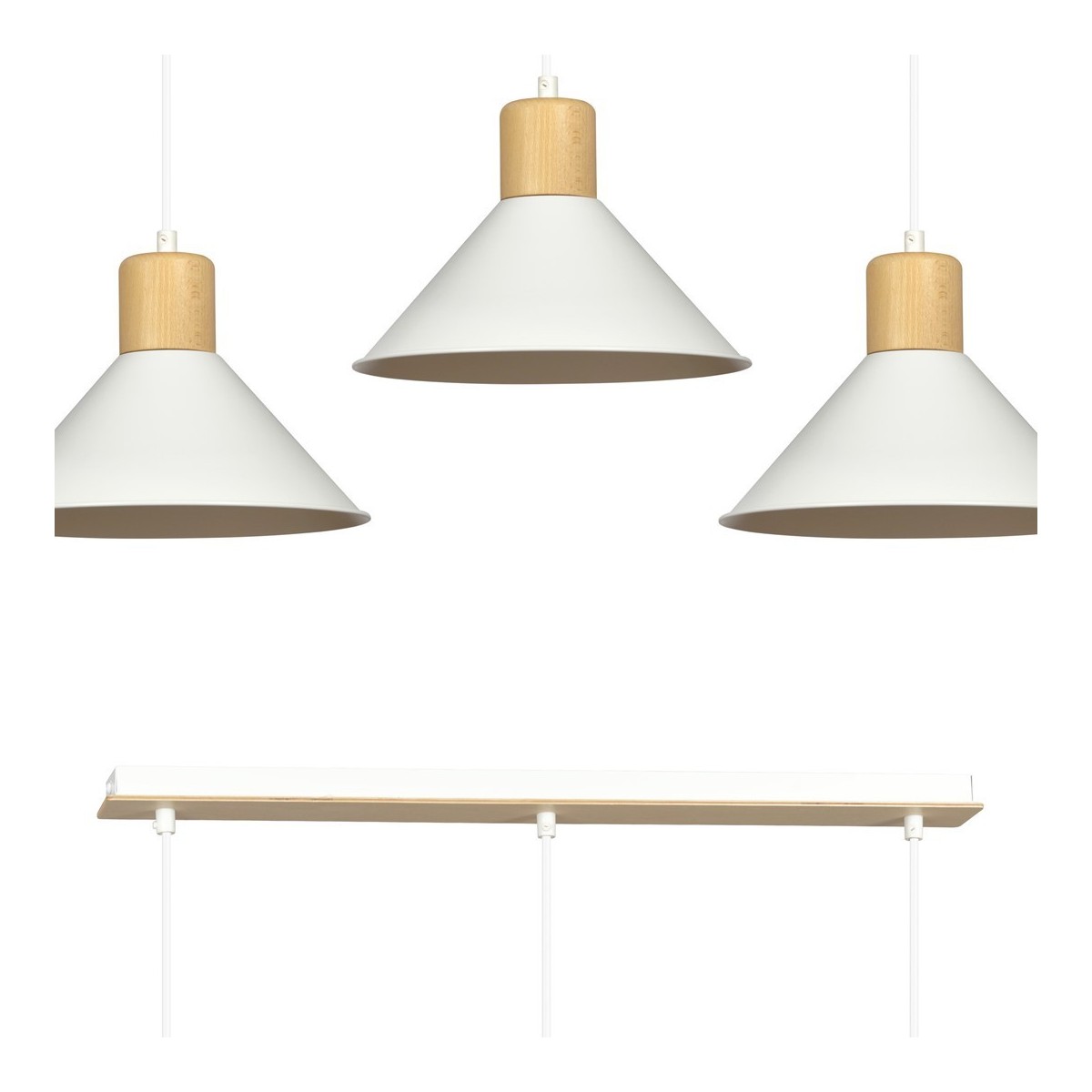 LAMPA WISZĄCA  ROWEN 3 WHITE kolor biały / drewno naturalne