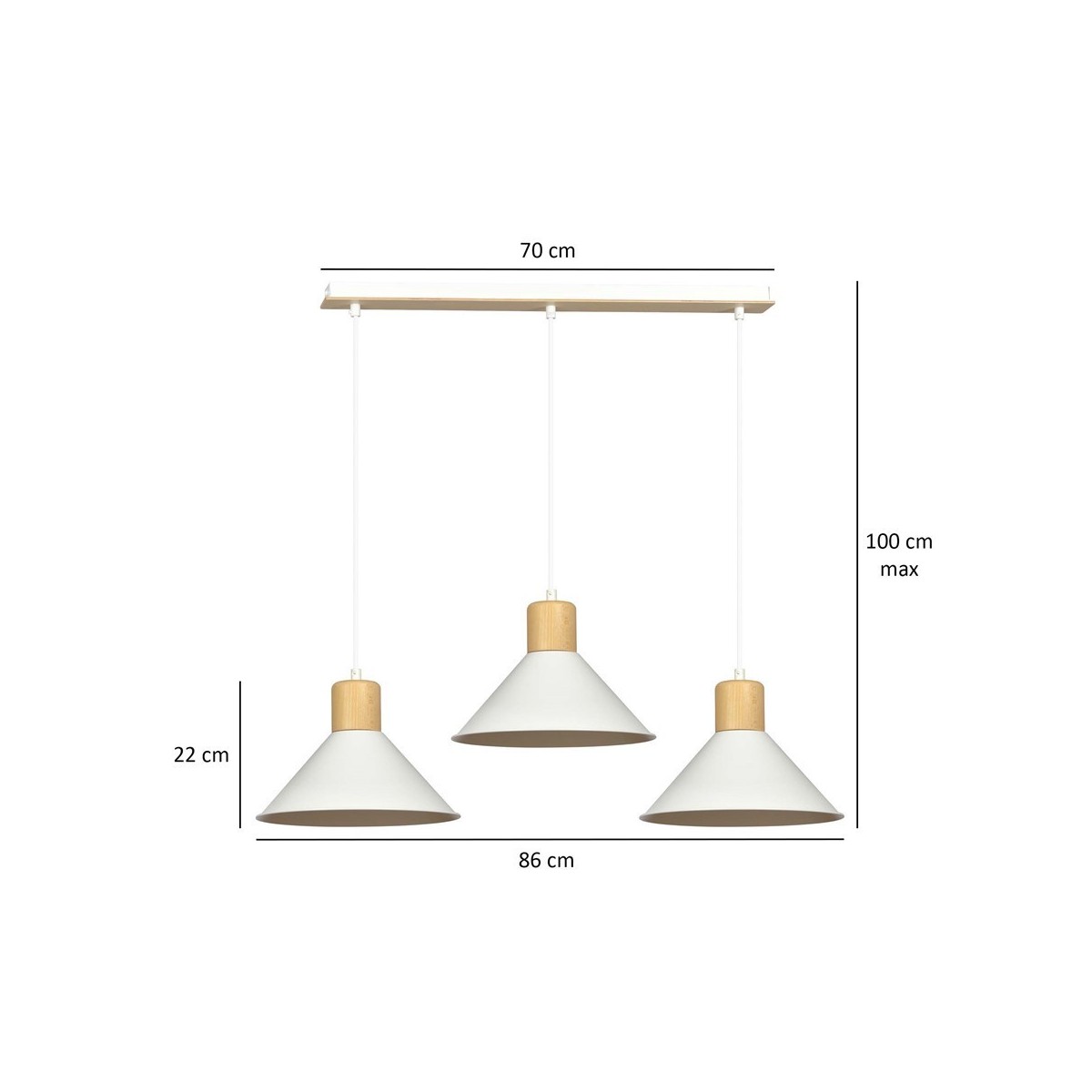 LAMPA WISZĄCA  ROWEN 3 WHITE kolor biały / drewno naturalne