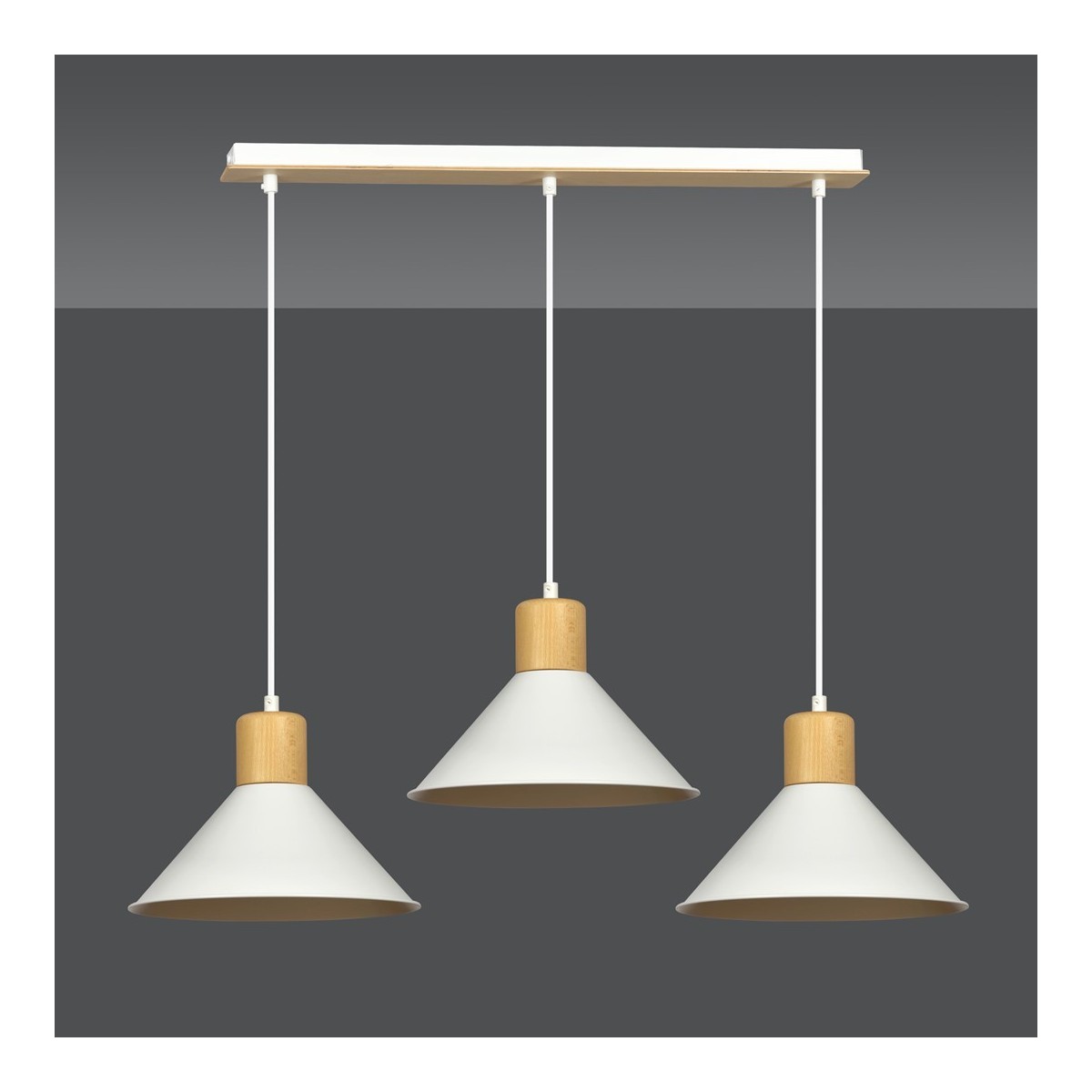 LAMPA WISZĄCA  ROWEN 3 WHITE kolor biały / drewno naturalne