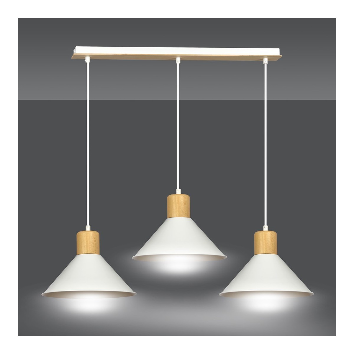 LAMPA WISZĄCA  ROWEN 3 WHITE kolor biały / drewno naturalne