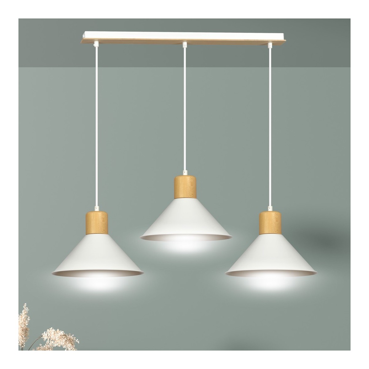 LAMPA WISZĄCA  ROWEN 3 WHITE kolor biały / drewno naturalne