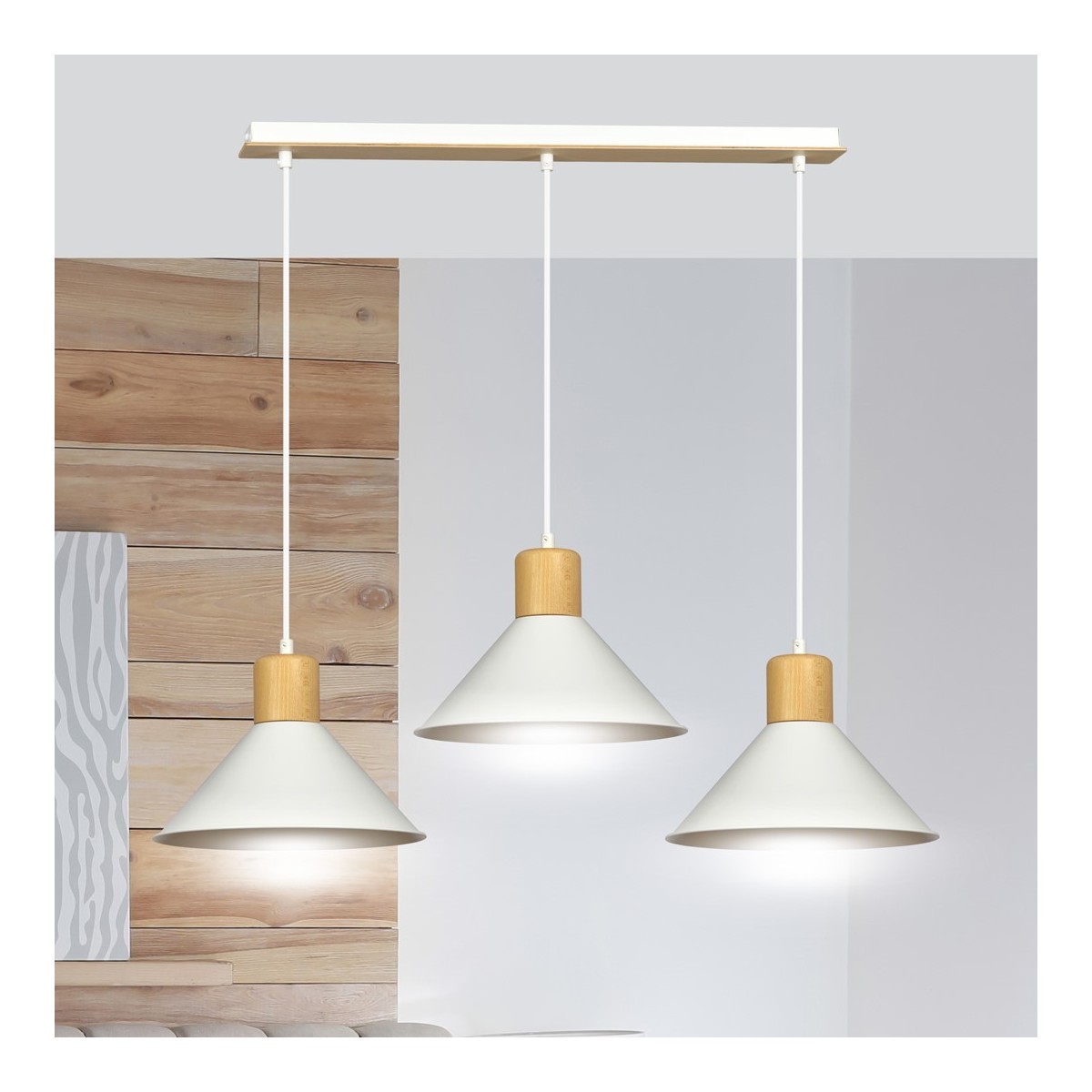 LAMPA WISZĄCA  ROWEN 3 WHITE kolor biały / drewno naturalne