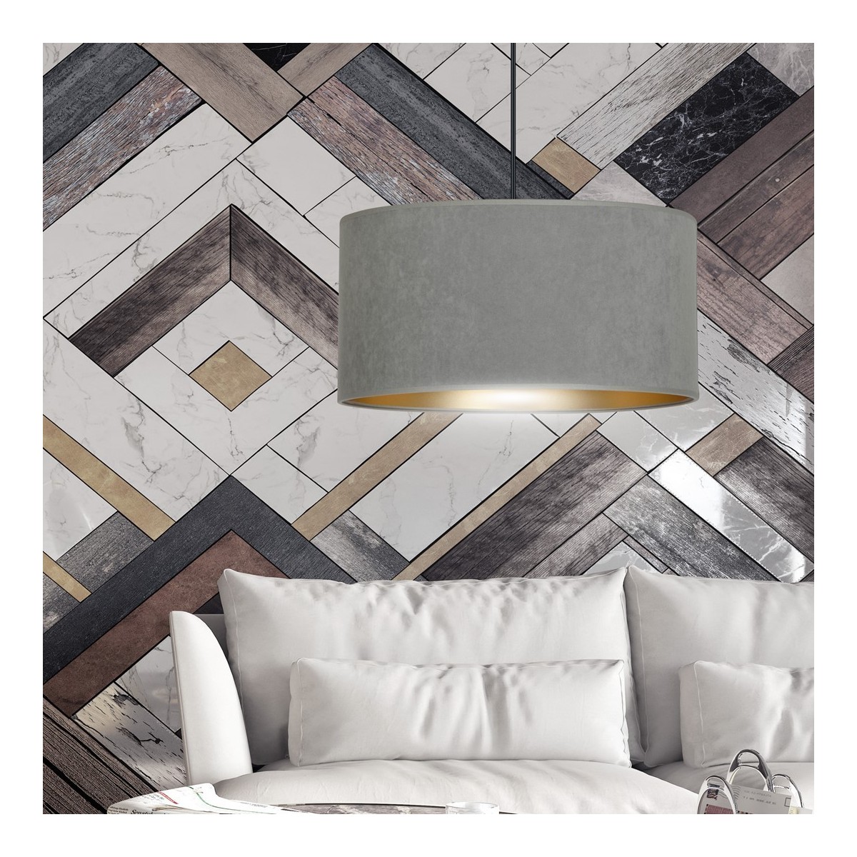 LAMPA WISZĄCA HILDE 1 BL GRAY kolor szary / złoty